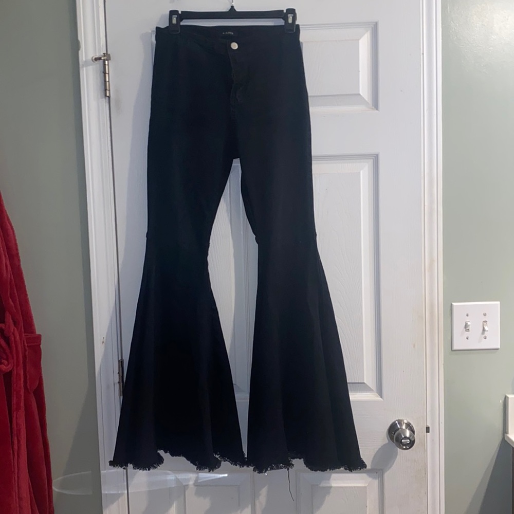 black flared jeans
